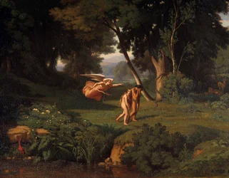 Adam a Eva Chasse du Paradis Malba Achille Benouville (1815-1891) 1841 Ne. 1,45x1,46 m Besancon, Muzeum výtvarných umění