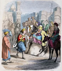 Emina Nosratli doprovází svého vítězného syna Ibrahima Pašu (1789-1848) při návratu do Káhiry po arabském tažení v roce 1818 - Emina El Nosratli (matka Ibrahima Paši) očekává vítězný příjezd svého syna do Káhiry po arabském tažení v roce 1818. Akvarel