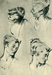Čtyři studie ženských hlav, počátek 18. století, 1943.