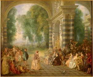 Radosti plesu, obraz Jeana Antoina Watteaua (1684-1721), 18. století, 0,52 x 0,65 m, Londýn, Dulwich Gallery