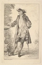 Stojící muž s pravou rukou položenou na umyvadle, zobrazen ve tříčtvrtinovém pohledu s..., ca. 1710.