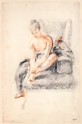 Mladá nahá žena držící jednu nohu v rukou, 1716-18