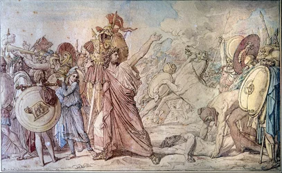 Romulus přináší do chrámu Jupitera (Zeus) Akronovy zbraně, které právě porazil - Obraz Jean Auguste Dominique Ingres (1780 - 1867) - Paříž, Ecole des Beaux Arts