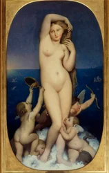 Venuše Anadyomené. Obraz Jeana Augusta Dominiqua Ingresa (1780-1867), 19. století. 1,6 x 0,9 m. Chantilly, Musée Condé