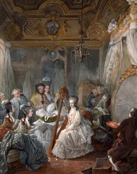 Marie Antoinetta hrající na harfu