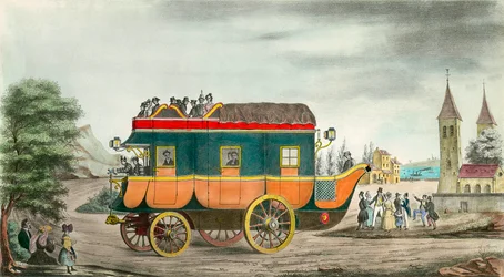 Auto (nebo píle) má páru: Francouzský vynález z roku 1835. Rytina Ange Tissier (1814-1876). 1835. Soukromá sbírka