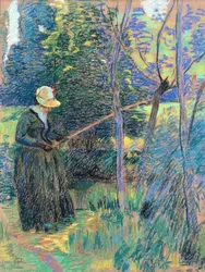Madame Guillaumin fishing, c.1894 (pastel)