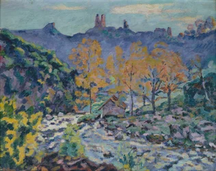 The Mill of Brigand and the Ruins of Crozant Castle, Creuse, c.1900 (olej na plátně)