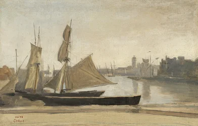 Dunkerque, Rybářské čluny přivázané k Wharf, c.1830
