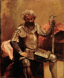Muž v brnění aneb „Sedící muž ve zbrani““ Malba Jean Baptiste Camille Corot