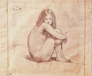 Sedící nahá dívka, kresba Jean-Baptiste-Camille Corota (1796-1875)