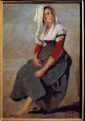 Portrét Italky Marie de Sorre, sedící s hlavou nahoře Malba na kartonu od Camille Corot
