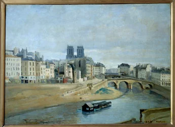 Quai des silvers a Pont Saint Michel. Pohled na Paříž. Obraz Camille Corot (1796-1875)