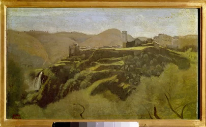 Pohled na kaskády od Tivoli Obraz Camille Corot (1796-1875) Slunce z 19. století. 0,26x0,41 m .