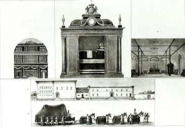 Pohřební průvod a pomník císaře Leopolda, z knihy "Voyage Pittoresque et Historique au Bresil",