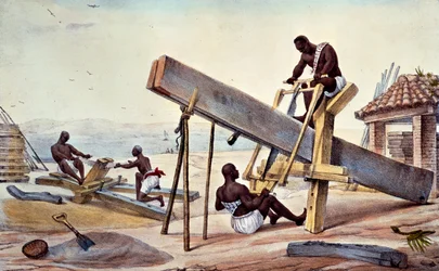 Otroci dřevorubci, z „Malebné a historické cesty do Brazílie“, vyryl Thierry Freres, 1835