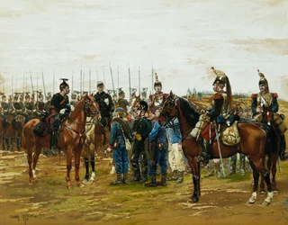 Francouzští kyrysníci drží bavorské vojáky v zajetí, 1875