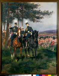 Princ z Walesu a vévoda Arthur z Connaughtu na manévrech Aldershot Akvarel Edouard Detaille (1848-1912) 1879 Paříž, Museum of the Armee
