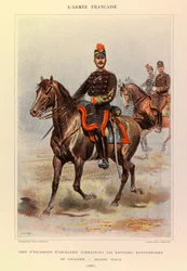 Typy a uniformy francouzské armády kapitána Julese Richarda, ilustroval Edouard Detaille (1848-1912): náčelník dělostřelecké eskadry velící divizním jezdeckým bateriím ve velkých šatech v roce 1887, soukromá sbírka