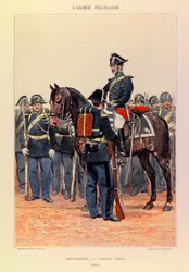 Typy a uniformy francouzské armády kapitána Julese Richarda, ilustrované Edouardem Detaillem (1848-1912): Gendarmerie en grande attire en 1887, Collection Partiale