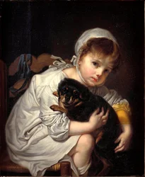 Malá dívka s malým psem, 1769. Rozměry 64x53 cm. Milán, Civiche Raccolte del Castello Sforzesco