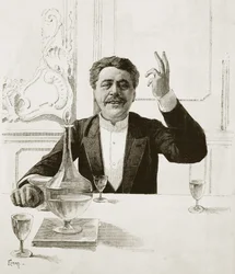 Portrét Henryho Becquea (1837-1899), francouzského dramatika - hrob Floriana po Jean-Baptiste Guthovi (1883-1921) - Publikováno v Revue illustree, ca. 1890