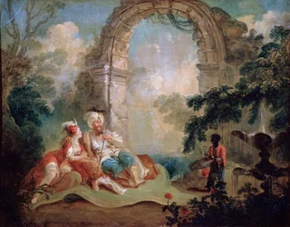 Turecký paša a odalisque, konec 18. nebo začátek 19. století.