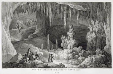 Pohled na vnitřek jeskyně Antiparos, vyrytý Jean Baptiste Tillard (1740-1813)