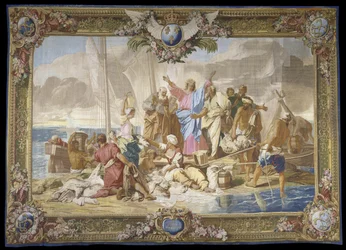 ""The Miraculous Fishing"" Nový zákon visící ve vlně a hedvábí Manufacture royale des Gobelins, dílna Jeana Lefebvrea, podle Jeana Jouveneta (1644-1717)