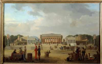 Pohled na velké divadlo na náměstí Place de la Concorde v Paříži pro slavnost de la Paix na 18. mlze X (9/11/1801) Obraz Jean Baptiste Cazin (1791-1810) 1801 Sun. 0,35x0,56 m Paříž, Musee Carnavalet