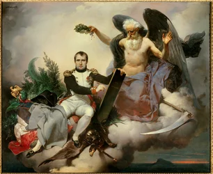 Napoleon I. korunovaný Časem píše občanský zákoník. Alegorie Času v podobě starého anděla korunuje Napoleona Bonaparta (1769-1821) v době, kdy revidoval svůj zákoník známý jako Napoleonův zákoník, vyhlášený roku 1804.