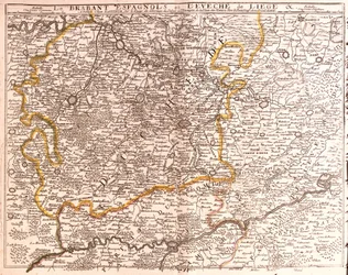 Mapa Španělského Brabantu (Vlámský a Valonský Brabant) a diecéze Lutych (Belgie) (rytina