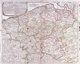 Mapa Flanderského hrabství, dnešních belgických provincií Západní a Východní Flandry