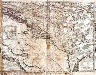 Mapa Dalmatského království (dnešní Chorvatsko a Černá Hora) na pobřeží Benátského zálivu (Jaderské moře) (rytina)