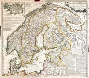 Mapa království Norska, Švédska a Dánska (rytina