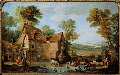 Obraz farmy od Jean Baptiste Oudry (1686-1755) 1753