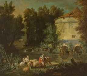 Krajina s kulatou věží, 1737