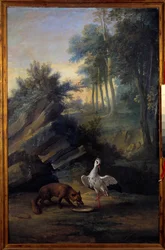 Liška a čáp. Ilustrace bajky Jean de La Fontaine (1621-1695). Obraz Jean Baptiste Oudry (1686-1755)