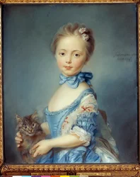 Portrét mladé dívky s kočkou Pastelový obraz od Jean-Baptiste Perroneau (Jean Baptiste Perronneau) (1715-1783)