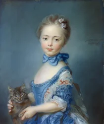 Portrét mladé dívky s kočkou“ Pastelový obraz od Jean-Baptiste Perroneau (Jean Baptiste Perronneau) (1715-1783)