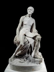 Francois-Marie Arouet dit Voltaire nu (1694-1778) Mramorová socha Jean-Baptiste Pigalle (1714-1785) 1776 Sun. 1,5 m Paříž, muzeum Louvre