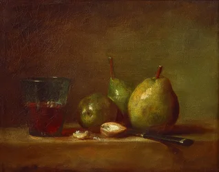 Hrušky, vlašské ořechy a sklenka vína. Kolem roku 1768