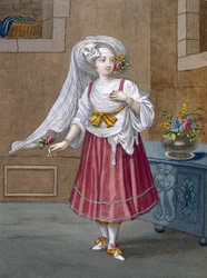 Dívka z Chiosu, deska 74 ze „Sbírka jednoho sta tisků reprezentujících různé národy Levanty“ od Charlese de Ferriola, 1707-08