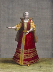 Maďarská žena, deska 77 ze „Sbírky jednoho sta tisků představujících různé národy Levanty“ od Charlese de Ferriola, vyryl Jean-Baptiste Haussard (fl.1679-1749), 1707-08 (