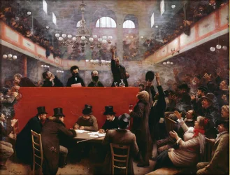V Graffard Meeting Hall (Reunion a la salle Graffard) (umístěný na 138, boulevard de Menilmontant v Paříži) od Beraud, Jean (1849-1936)