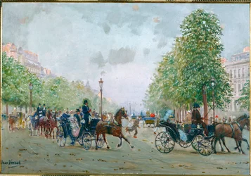 Kočáry na Champs Elysées, Paříž (malba na plátně)