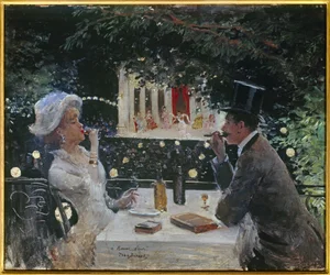 Večeře u Ambassadors. Obraz Jeana Berauda (1849-1935), 20. století. Olej na dřevě. Rozměr: 0,37 x 0,45 m. Paříž, Musee Carnavalet.