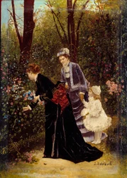 Na zahradě. Obraz Jeana Berauda (1849-1935)