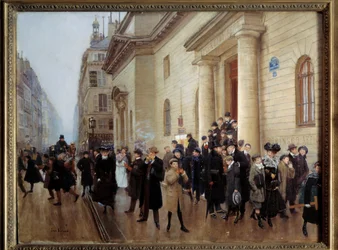 Odchod ze střední školy Concorcet v Paříži Malba Jeana Berauda (1849-1935) 1903 Ne. 0,51x0,65 m Paříž, muzeum Carnavalet - Opuštění Lycee Condorcet, v Paříži. Obraz Jeana Berauda (1849-1935)