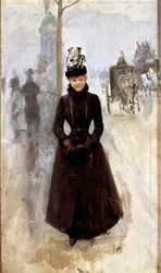 Pařížanka na bulváru nebo žena s rukávníkem Obraz Jean Beraud (1849-1935) Tours 19. století, Musee des Beaux Arts